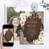 Rustieke houten string licht kant bloemenfoto brui kaart