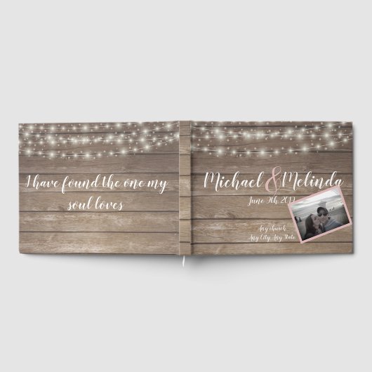 Rustieke houten string Lichten en foto Bruiloft Gastenboek (Volledig)