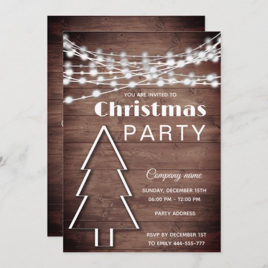 Rustieke houten string lichten kerstfeest kaart (Voorkant / Achterkant)