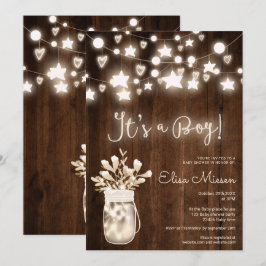 Rustieke houten string lichten metselaar boy baby  kaart