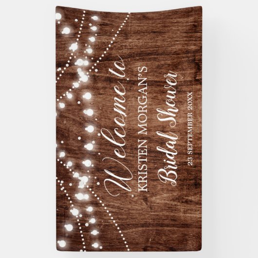 Rustieke houten string lichten tuin Vrijgezellenfe Spandoek (Verticaal)