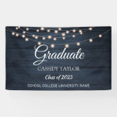 Rustieke houten String Lights Afstuderen Spandoek (Horizontaal)