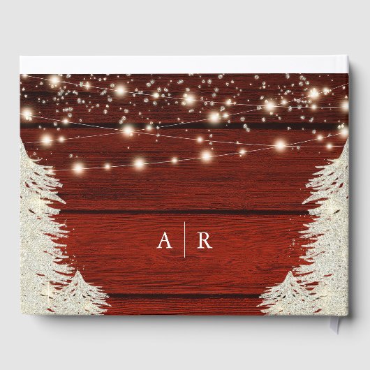 Rustieke houten string verlichting bomen bruiloft gastenboek (Achterkant)