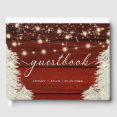Rustieke houten string verlichting bomen bruiloft gastenboek (Voorkant)