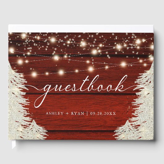 Rustieke houten string verlichting bomen bruiloft gastenboek (Voorkant)
