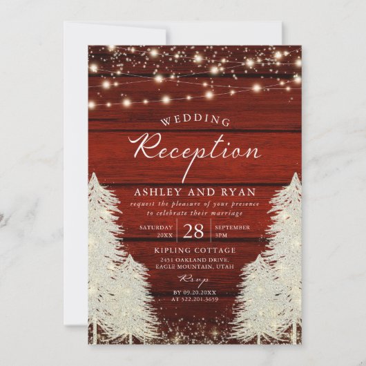 Rustieke houten string verlichting bomen bruiloft kaart (Voorkant)