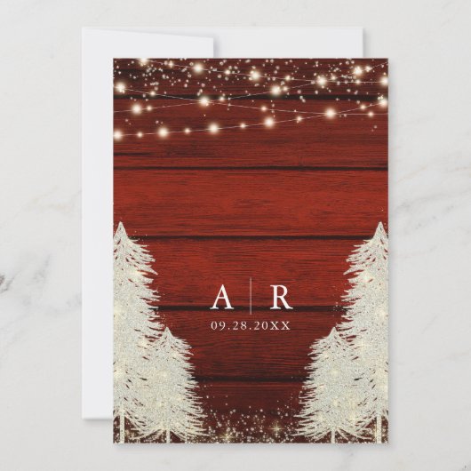 Rustieke houten string verlichting bomen bruiloft kaart (Achterkant)