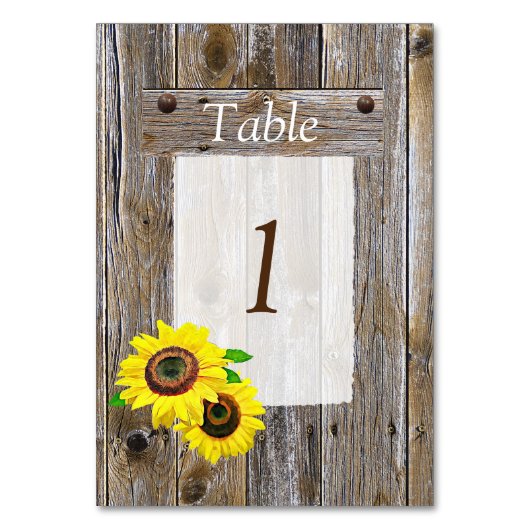 Rustieke houten tafelnummer met zonnebloemen voor (Achterkant)