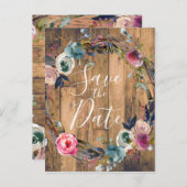 Rustieke houten takken bloemenkrans Save the Date Aankondigingskaart (Voorkant / Achterkant)