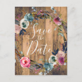 Rustieke houten takken bloemenkrans Save the Date Aankondigingskaart (Voorkant)