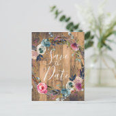 Rustieke houten takken bloemenkrans Save the Date Aankondigingskaart (Staand voorkant)
