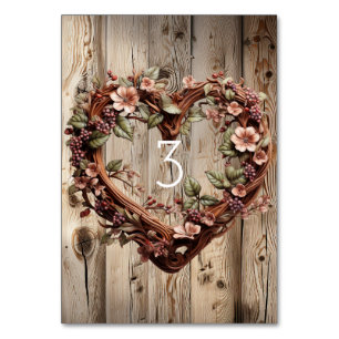 Rustieke houten takken hart krans roze bloemen kaart