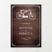 rustieke houten tandem fietstrouwfoto drieluik uitnodiging (Cover)