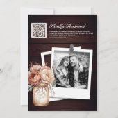 Rustieke houten terracotta bloemenkant QR code bru Kaart (Achterkant)