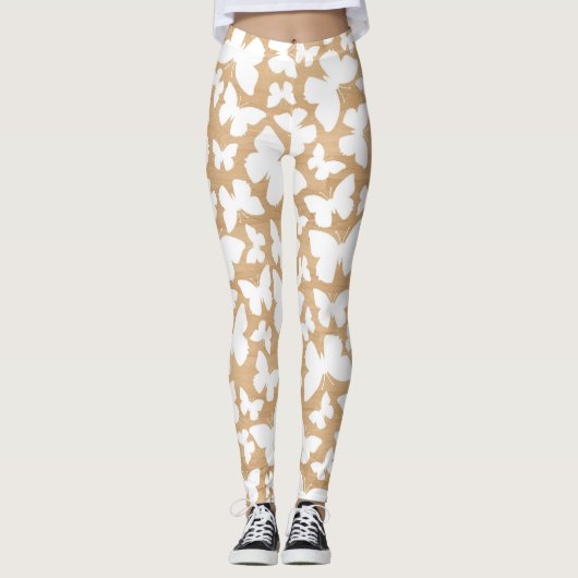 Rustieke houten textuur met vlinderpatroon leggings (Voorkant)