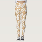 Rustieke houten textuur met wit gebladerte patroon leggings (Voorkant)