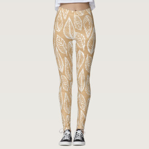 Rustieke houten textuur met witte bladeren Patroon Leggings