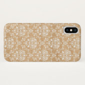 Rustieke houten textuur met witte bloemendamast Case-Mate iPhone case (Achterkant (horizontaal))