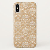 Rustieke houten textuur met witte bloemendamast Case-Mate iPhone case (Achterkant)