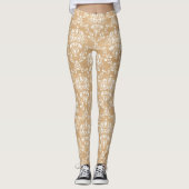Rustieke houten textuur met witte Damask Pattern Leggings (Voorkant)