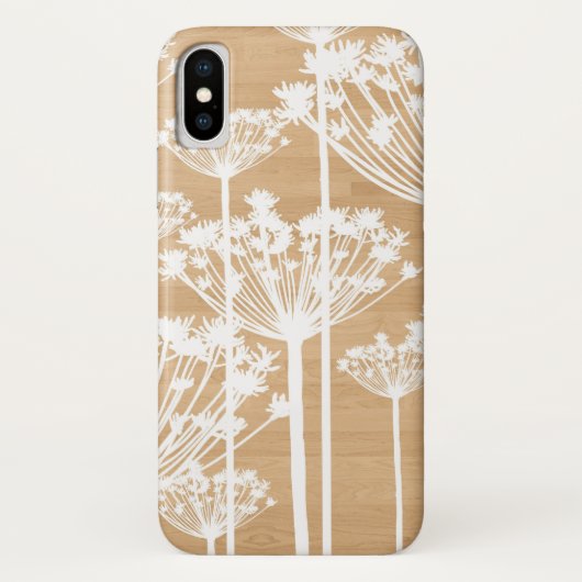 Rustieke houten textuur met witte paardebloemen Case-Mate iPhone case (Achterkant)