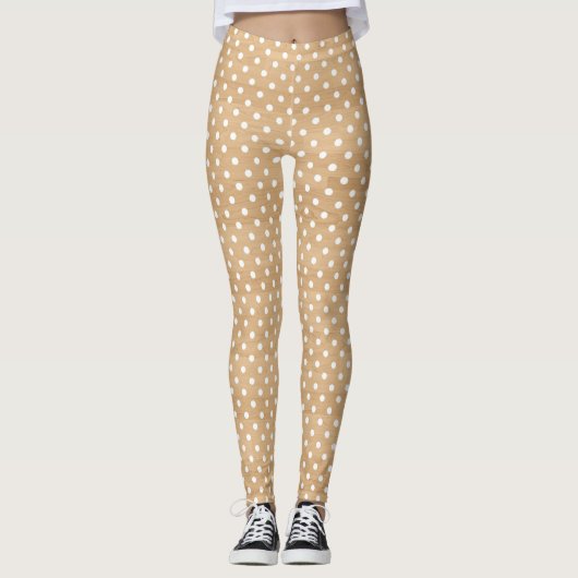 Rustieke Houten Textuur Met Witte Polka Dots Patro Leggings (Voorkant)