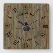 Rustieke houten textuur Romeinse cijfers Boerderij Vierkante Klok (Voorkant)