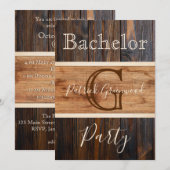 Rustieke Houten Tonaal Monogram Streep Vrijgezelle Kaart (Voorkant / Achterkant)