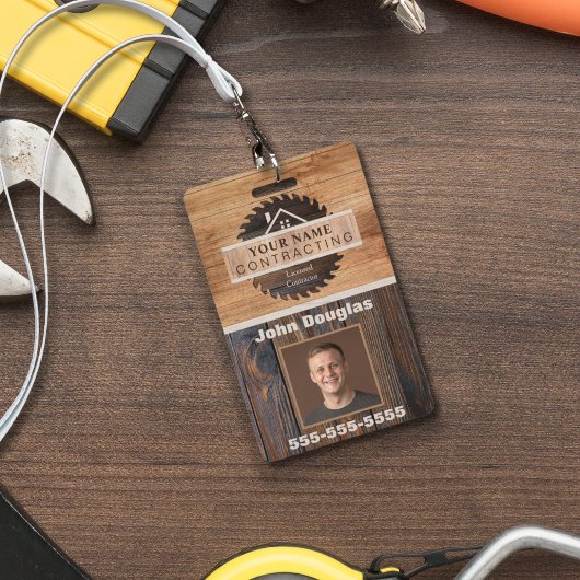 Rustieke Houten Tone Aannemer Logo ID Badge