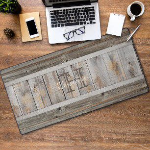 Rustieke Houten Tone Grijze Monogram Streep Bureaumat