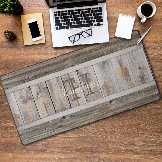 Rustieke Houten Tone Grijze Monogram Streep Bureaumat