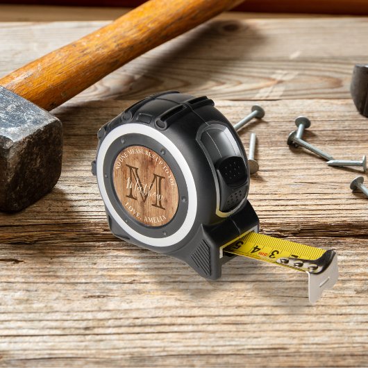 Rustieke Houten Tone Monogram Tan Tape Maatregel Rolmaat