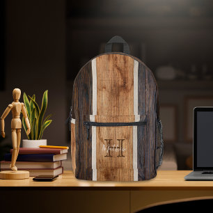 Rustieke Houten Tone Stripe Monogram Gedrukte Rugz Bedrukte Rugzak