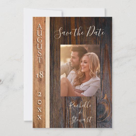 Rustieke houten Toon Bewaar de datum Bruiloft Kaar Kaart (Voorkant)