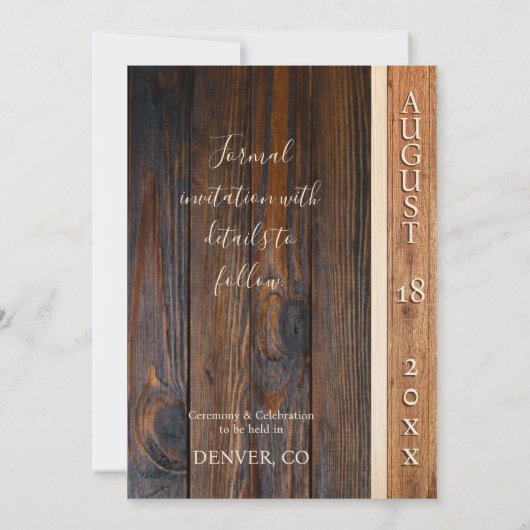 Rustieke houten Toon Bewaar de datum Bruiloft Kaar Kaart (Achterkant)