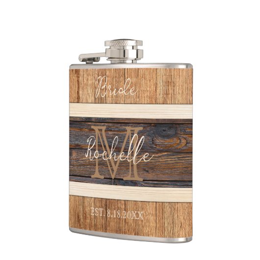 Rustieke houten Toon bruiloft bruid Heupfles (Links)