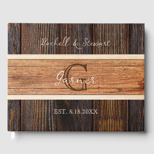 Rustieke houten Toon bruiloft Gastenboek (Voorkant)