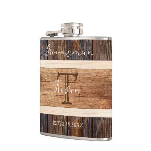 Rustieke houten Toon bruiloft groomman Heupfles (Links)