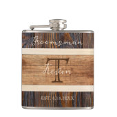 Rustieke houten Toon bruiloft groomman Heupfles (Voorkant)