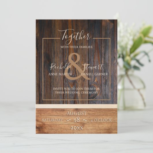 Rustieke houten Toon bruiloft uitnodiging (Staand voorkant)