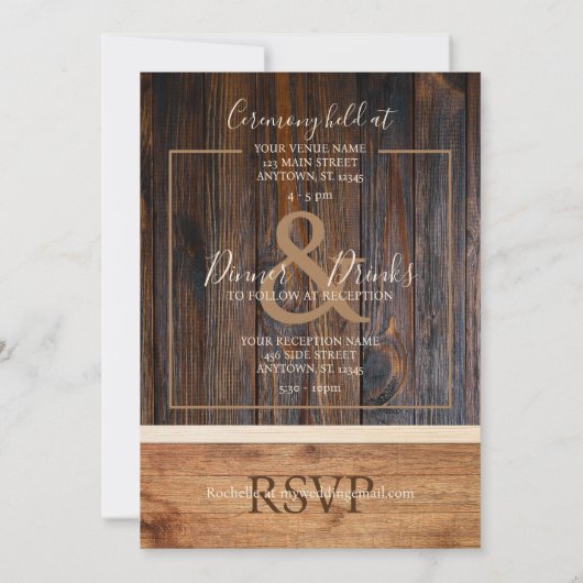 Rustieke houten Toon bruiloft uitnodiging (Achterkant)