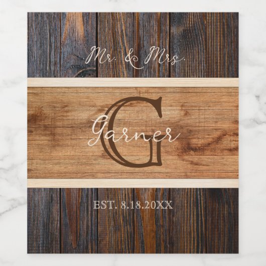 Rustieke houten Toon bruiloft wijn fles label set Wijn Etiket (Enkel label)