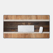 Rustieke Houten Toon Monogram Streep Tan Bureaumat (Keyboard & Muis)