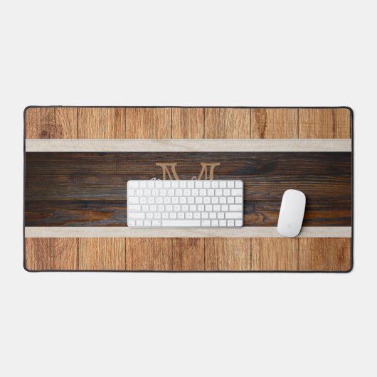 Rustieke Houten Toon Monogram Streep Tan Bureaumat (Keyboard & Muis)