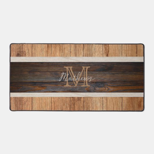 Rustieke Houten Toon Monogram Streep Tan Bureaumat (Voorkant)