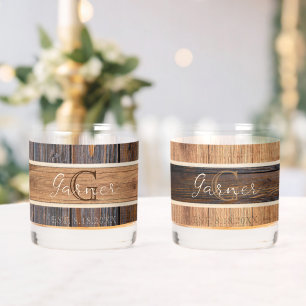 Rustieke houten Toon Mr en Mrs Wedding Whisky Glas