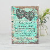 Rustieke Houten Trouw Uitnodigingen Twee Harten Sc (Staand voorkant)