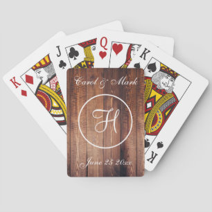 Rustieke Houten Trouwmonogram Pokerkaarten