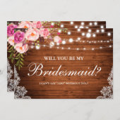 Rustieke Houten Trouwverlichting Kant Bloemrijke B Kaart (Voorkant / Achterkant)