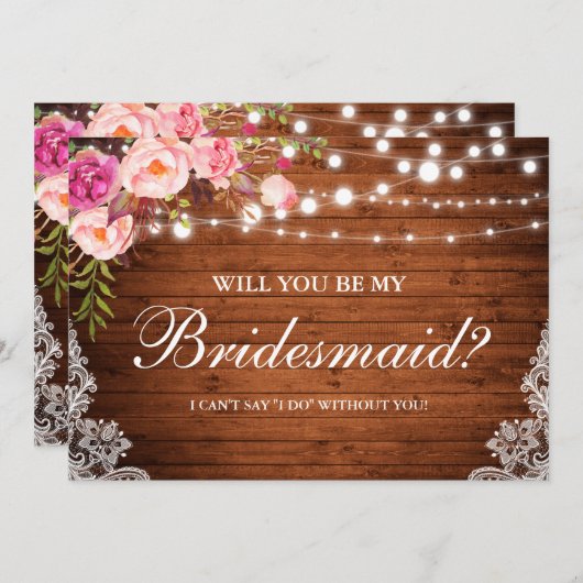 Rustieke Houten Trouwverlichting Kant Bloemrijke B Kaart (Voorkant / Achterkant)